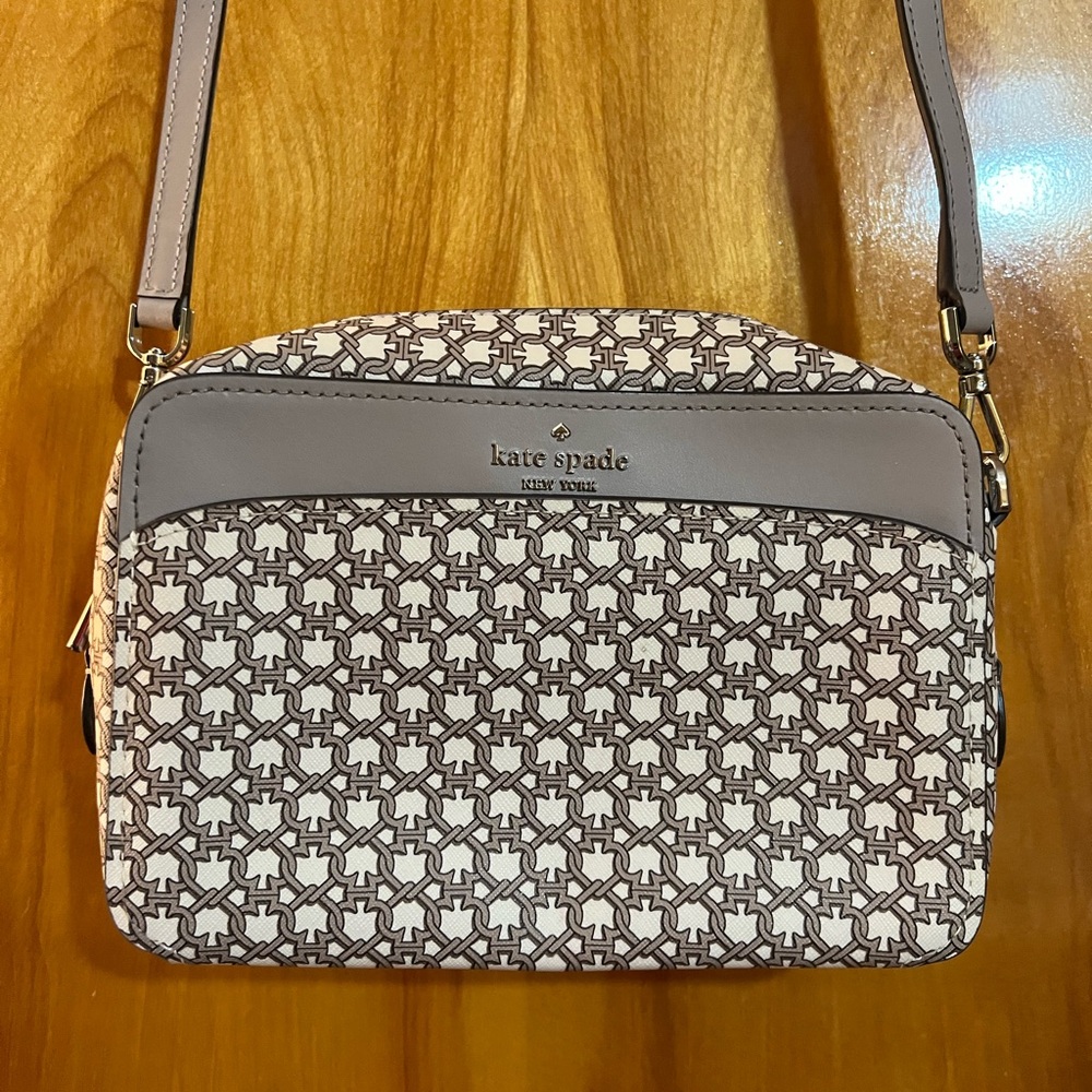 Kate Spade Patterned Crossbody Bag in Cream and Brown